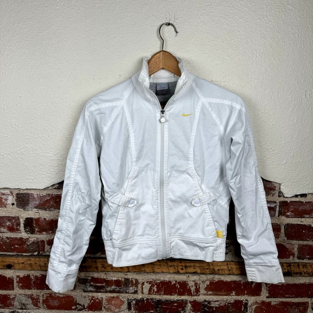 Vintage Nike Jacket Womens Size Small White Zip Up Cropped Lined Athletic Y2K